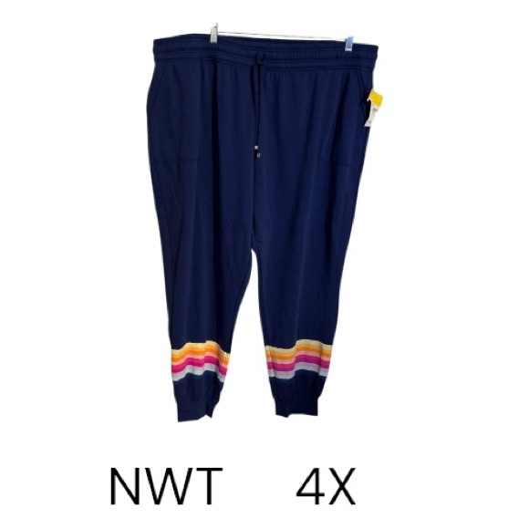 crown & ivy Pants - NWT Crown & Ivy CABANA Women's Navy Joggers Multicolor Stripes PLUS 4X #J